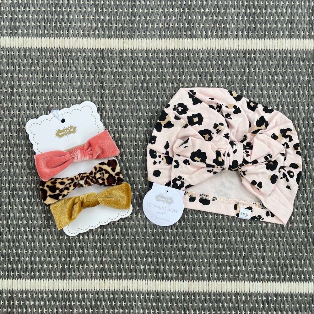 Velvet Bow / Pink Leopard Hat Bundle, NWT